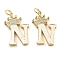 Brass Micro Pave Clear Cubic Zirconia Pendants, Cadmium Free & Lead Free, with Synthetic Opal, Real 18K Gold Plated, with Jump Ring, Letter N, 26.5~33x14~23.5x3.5~4.5mm, Hole: 4.5mm