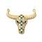 Rack Plating Brass Micro Pave Cubic Zirconia Connector Charms, Cadmium Free & Lead Free, Long-Lasting Plated, Cattle Head Links, Real 18K Gold Plated, Green, 25.5x27.5x5mm, Hole: 1mm