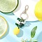 Opaque Resin & Spray Painted Crackle Glass Keychians, with Iron Split Key Rings, Lemon, Platinum, Green, 106mm