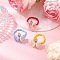 3Pcs Acrylic Finger Rings, with Glass, Flower, Mixed Color, 12x18.5mm, Inner Diameter: 18mm