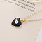 Bohemian Vintage Evil Eye Heart-shaped Alloy Enamel Pendant Lockbone Necklaces for Women, Golden, Black