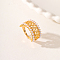 Hollow Brass with ABS Imitation Pearl Beads Wide Band Rings for Women, Real 18K Gold Plated, Inner Diameter: 17.3mm