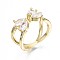 Brass Micro Pave Clear Cubic Zirconia Cuff Rings, Open Rings, Criss Cross Rings, Double Rings, X Rings, Nickel Free, Real 16K Gold Plated, US Size 6(16.5mm)