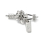 Brass Micro Pave Clear Cubic Zirconia Fold Over Clasps, Cadmium Free & Nickel Free & Lead Free, Flower, Real Platinum Plated, 39.5mm