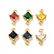 Brass Cubic Zirconia Rhombus Connector Charms, Rack Plating, Real 18K Gold Plated, Long-Lasting Plated, Lead Free & Cadmium Free, Mixed Color, 10.5x7x4mm, Hole: 1.2mm