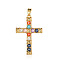 Brass Micro Pave Colorful Cubic Zirconia Pendants, Cadmium Free & Nickel Free & Lead Free, Cross Charms, Real 18K Gold Plated, 32x21x3.8mm