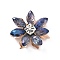 Wire Wrapped Glass Cabochons, with Light Gold Plated Iron Findings, Flower, Steel Blue, 27x27x8.5mm