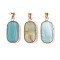 Natural Flower Amazonite Pendants, Faceted Rectangle Gems Charms, with with Brass Findings, Golden, 30.5~31.5x14.5~15.5x5.5~6.5mm, Hole: 7x4mm