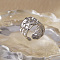 Vintage Irregular Hammered Wide Side Stainless Steel Open Cuff Rings for Women, Stainless Steel Color, 15mm, Inner Diameter: 17mm