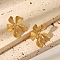 Striped Flower Stainless Steel Stud Earrings, Real 18K Gold Plated, 31x34mm
