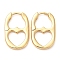 Rack Plating Brass Oval with Heart Hoop Earrings, Lead Free & Cadmium Free, Real 18K Gold Plated, 20x13x2.5mm