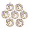 Alloy Pendants, with Enamel, Flat Round with Leaf and Cat Shape, Golden, Medium Purple, 25x22x1.5mm, Hole: 2mm