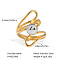 European Style Hollow Design Stainless Steel Beaded Adjustable Open Cuff Rings, Real Gold Plated & Stainless Steel Color, 31.1x19mm