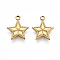 304 Stainless Steel Charms, Ion Plating(IP), Star Charm, Real 18K Gold Plated, 14x12x2mm, Hole: 1.2mm