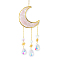 Natural Rose Quartz Chips Moon Pendant Decoration, Hanging Suncatchers, with Glass Teardrop Charm, for Home Garden Decoration, 400mm