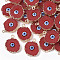 Druzy Resin Pendants, with Edge Light Gold Plated Iron Loops, Flat Round with Eye, Red, 20~23x17~18x5mm, Hole: 1.8mm
