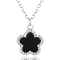 S925 Silver Dyed & Heated Black Agate Flower Pendant Necklaces