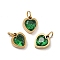 PVD Vacuum Plating 304 Stainless Steel Pendants, with Cubic Zirconia and Jump Rings, Single Stone Charms, Heart, Golden, Green, 9x8x3mm, Hole: 3.6mm