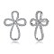 Brass Cubic Zirconia Stud Earrings, Cross, White, Platinum, 23x17mm
