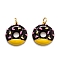 Brass Enamel Pendants, Real 18K Gold Plated, Long-Lasting Plated, Donut, Coconut Brown, 18x16x3.3mm, Hole: 3.6mm