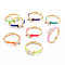 Brass Enamel Cuff Rings, Open Solitaire Rings, with Clear Cubic Zirconia, Nickel Free, Rectangle, Golden, Mixed Color, US Size 7 1/4(17.5mm)