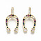 Brass Micro Pave Colorful Cubic Zirconia Pendants, Nickel Free, Horseshoe Shape, Real 16K Gold Plated, 30x15x2.5mm, Hole: 3.5x5mm