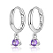 Anti-Tarnish Rhodium Plated Platinum 925 Sterling Silver Hoop Earrings, with Cubic Zirconia Diamond Charms, with S925 Stamp, Medium Purple, 17mm