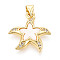 Brass Micro Pave Clear Cubic Zirconia Pendants, Cadmium Free & Lead Free, with Shell, Starfish, Real 18K Gold Plated, 20x19.5x3mm, Hole: 5x3.5mm