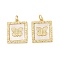 Brass Pave Natural White Shell Pendants, Real 18K Gold Plated, with Jump Rings, Cadmium Free & Lead Free, Long-Lasting Plated, Rack Plating, Square with Butterfly, 19x16x3mm, Hole: 3.5mm