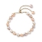 Dyed Natural Pearl & Brass Round Beaded Slider Bracelet, Adjustable Bracelet with Golden 304 Stainless Steel Box Chains for Women, PeachPuff, Inner Diameter: 1-3/4~3 inch(4.5~7.5cm)