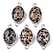 Natural Dalmatian Jasper Links/Connectors, Platinum Tone Brass Edge, Faceted Oval, 27.5x14~15x6mm, Hole: 2mm