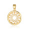 Brass Micro Pave Clear Cubic Zirconia Pendants, Cadmium Free & Nickel Free & Lead Free, Flat Round with Sun Charms, Real 18K Gold Plated, 19x17x1.3mm