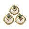 304 Stainless Steel White Enamel Pendants, with Synthetic Turquoise Beads, Rhombus Charms, Ion Plating(IP), Golden, 21.5x18.5x4.5mm, Hole: 1.8mm