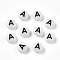 Acrylic Beads, with Enamel and Luminous, Horizontal Hole, Flat Round with Black Letter, Glow in the Dark, Light Grey, Letter.A, 7x3.5mm, Hole: 1.5mm, about 360~370pcs/50g