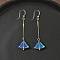 Electroplated 304 Stainless Steel Resin Fan Dangle Earrings, Golden, Steel Blue, 60x16mm