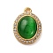 Brass Micro Pave Clear Cubic Zirconia Pendants, Cadmium Free & Nickel Free & Lead Free, with Cat Eye, Real 18K Gold Plated, Oval, Green, 18.5x13x4mm, Hole: 1.6mm
