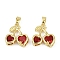 Brass Micro Pave Cubic Zirconia Pendants, Cadmium Free & Lead Free, Cherry Charms, Real 18K Gold Plated, 15x14.5x5mm, Hole: 5x2.5mm