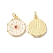 Rack Plating Brass Pendants with Jump Ring, with Enamel, Long-Lasting Plated, Real 18K Gold Plated, Cadmium Free & Lead Free, Flat Round with Heart, White, 15x12.5x2mm, Hole: 3mm