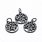 Brass Micro Pave Cubic Zirconia Charms, Flat Round with Tree of Life, Gunmetal, 15x12.5x2mm, Hole: 3mm
