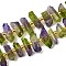 Electroplated Natural Quartz Crystal Beads Strands, Faceted, Dyed, Nuggets Stick, with Seed Beads, Olive, 11~25x3~9x4~10mm, Hole: 1~1.2mm, about 19~26pcs/strand, 7.09~7.48''(18~19cm)