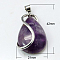 Natural Amethyst Gemstone Pendants, with Brass Findings, Drop, Nickel Metal, 38x21x10mm
