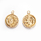 Brass Micro Pave Cubic Zirconia Pendants, Lead Free & Cadmium Free, Flat Round with Sun and Moon, Clear, Matte Gold Color, 22x20x2.5mm, Hole: 3.5mm