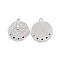 Brass Micro Pave Colorful Cubic Zirconia Pendants, Cadmium Free & Nickel Free & Lead Free, Flat Round with Eye Charms, Platinum, 17x15x2mm, Hole: 1.2mm