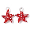 Handmade Lampwork Pendants, Starfish, FireBrick, 34~40x31~36.5x6~9mm, Hole: 3~7mm