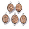 Natural Picasso Jasper Links/Connectors, Platinum Tone Brass Edge, Faceted Oval, 27.5x14~15x6mm, Hole: 2mm