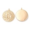 Brass Pendants, Nickel Free, Flat Round with Sun Charm, Real 18K Gold Plated, 16x14x2mm, Hole: 1mm