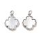 Brass Pave Shell Pendants, Flower Charms with Jump Ring, Platinum, 16x14x3mm, Hole: 3.5mm