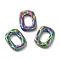 Ion Plating(IP) 304 Stainless Steel Links, Rectangle Connector, Hammered, Rainbow Color, 13.5x10.7x3mm, Inner Diameter: 5x8mm