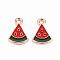 Alloy Enamel Pendants, Watermelon, Light Gold, Red, 16x11.5x2mm, Hole: 2mm