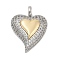 Brass Micro Pave Cubic Zirconia Pendants, Cadmium Free & Lead Free, Heart Charms, Platinum & Golden, 31x23x8.8mm, Hole: 5.5x2.8mm